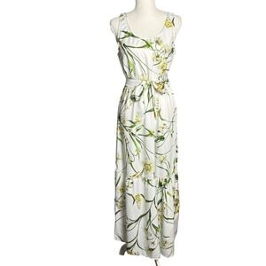 Celmia Floral Maxi Dress Women Small White Yellow Sleeveless Summer Boho Gown